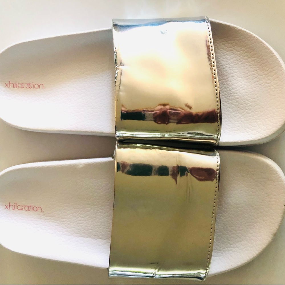 Xhilaration slides flip flops white with silver metallic